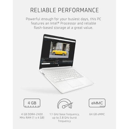 HP 14'' Thin Laptop - Intel Quad-Core CPU, with MS Office Lifetime, 8GB RAM, 320GB Storage(64G eMMC+256G SD Card), Win 11 S Mode, White