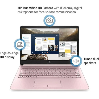 HP Stream 14'' HD Ultral Light Laptop, 4GB RAM, 64GB eMMc, Intel Quad-Core N4120, 1 Year Office 365, Bluetooth, Wi-Fi, Windows 11 Home in S Mode, Pink, Bundle With Cefesfy USBHUB