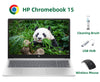 HP Chromebook 15 Laptop, 15.6" HD Intel Processor N200 (Beat i3-10110U), 8GB RAM, 64GB eMMC Storage Webcam, Numeric Keyboard, Chrome OS, Mouse, USBHUB, Cleaning Rush, Silver
