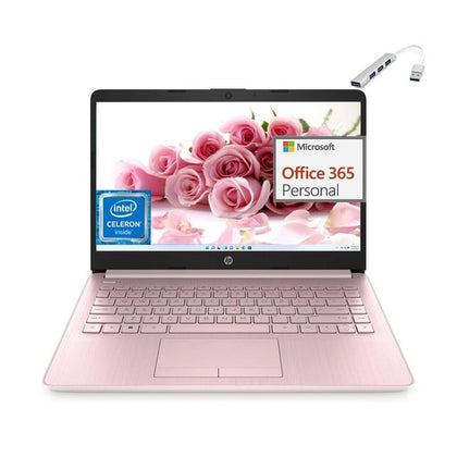 HP Stream 14'' HD Ultral Light Laptop, 4GB RAM, 64GB eMMc, Intel Quad-Core N4120, 1 Year Office 365, Bluetooth, Wi-Fi, Windows 11 Home in S Mode, Pink, Bundle With Cefesfy USBHUB