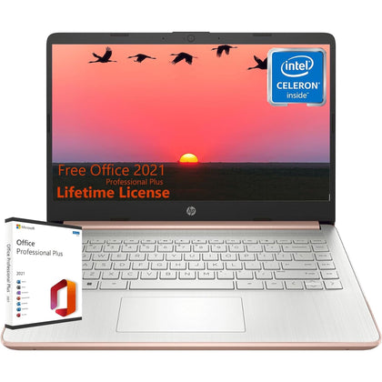 HP Thin Everyday Laptop Computer - with Office Professional Lifetime License, 16GB RAM, 320GB Storage(64G eMMC+256G SD Card), Intel Quad-Core CPU, 14