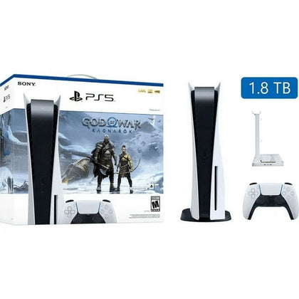 PlayStation_PS5 Video Game Console (Disc Edition) - God of War Ragnarök Bundle - Upgraded 1.8TB PCIe Gen 4 NVNe SSD Gaming Console, Cefesfy Stand and Cooling Station