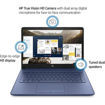 HP Stream 14'' HD Ultral Light Laptop, 4GB RAM, 64GB eMMc, Intel Quad-Core N4120, 1 Year Office 365, Bluetooth, Wi-Fi, Windows 11 Home in S Mode, Blue, Bundle With Cefesfy USBHUB