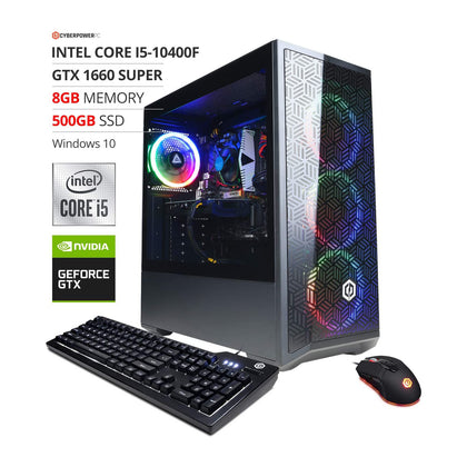 CyberpowerPC Gamer Xtreme VR Gaming PC, Intel i5-10400F 2.9GHz, GeForce GTX 1660 Super 6GB, 8GB DDR4, 500GB NVMe SSD, WiFi Ready & Win 10 Home (GXiVR8060A10)