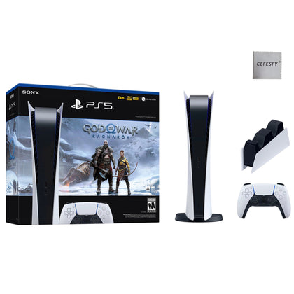 PlayStation_PS5 Video Game Console (Digital Edition) – God of War Ragnarök Bundle – PlayStation PS5 DualSense Charging Station, Cefesfy