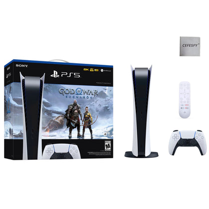 PlayStation_PS5 Video Game Console (Digital Edition) – God of War Ragnarök Bundle –Media Remote, Cefesfy