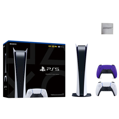 PlayStation_PS5 Gaming Console Digital Version with Extra Galactic Purple Dualsense Controller, Cefesfy