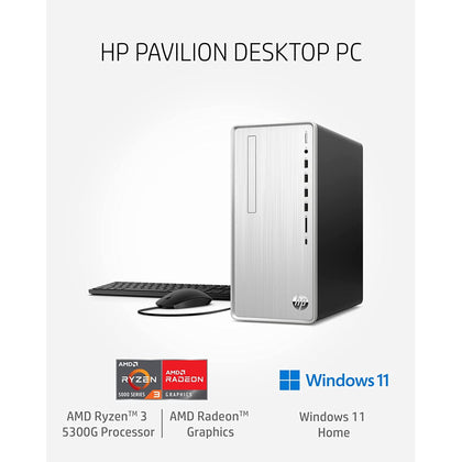 Newest HP Pavilion Desktop PC, AMD Ryzen 3 5300G (Beats i7-10750H), 16GB RAM, 512GB SSD, 1TB HDD, AMD Radeon Graphics, Wired Mouse and Keyboard, Wi-Fi, Bluetooth, Windows 11, Cefesfy Accessories